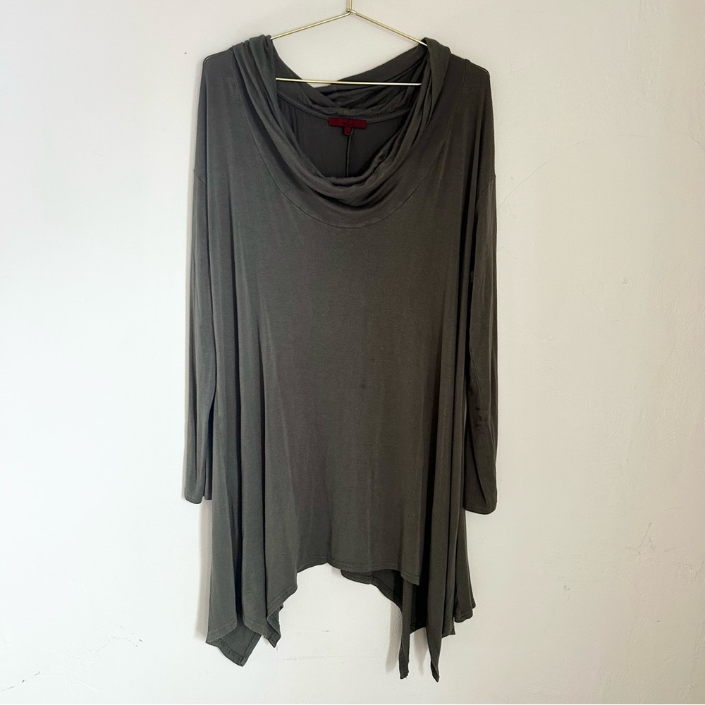 Green Cowl Neck Asymmetrical Tunic Top